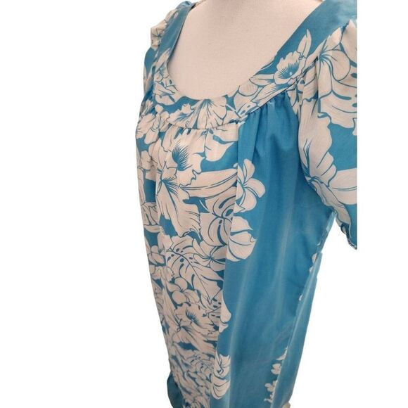 Aikane Vintage 80s Hawaiian Blue White Floral MuuMuu Dress Size L Kaftan - Picture 6 of 7